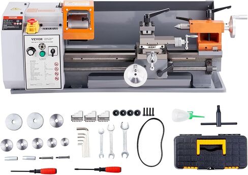 VEVOR Benchtop Metal Lathe, 7.87 x 13.78 in, Precision Power Metal Lathe Machine, with 50-2500 RPM Continuously Variable Speed, Metal Gears, 600W Brush Motor, Tool Box, for Processing Precision Parts in Saudi Arabia