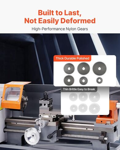 VEVOR Benchtop Metal Lathe, 7.87 x 13.78 in, Precision Power Metal Lathe Machine, with 50-2500 RPM Continuously Variable Speed, Metal Gears, 600W Brush Motor, Tool Box, for Processing Precision Parts in Saudi Arabia