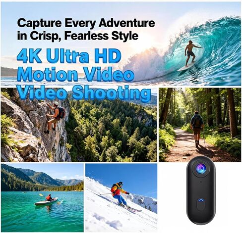HD Action Camera, Motorcycle Camera, Thumb Lens, HD Mini Wearable Body Adventure Action Cameras, for Pet, Cycling, Travel, Motorcycle (Black 4K) in Saudi Arabia