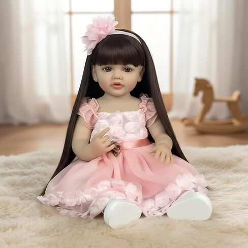 Pinky Reborn 22inch 55cm Life Life Reborn Baby Baby Girl Full Body Soft Vinyl Silicone Dolls Newborn Dolls LifeLike Baby Doll for Kids 3+ in Kuwait