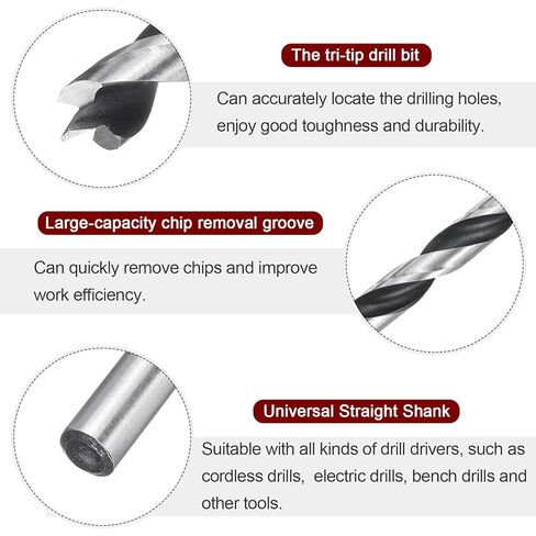 HARFINGTON 6pcs Brad Point Drill Bits 3mm(1/8") Dia Straight Round Shank Metric Brad Point Spiral Twist Drill Bits for Softwood Hardwood Plywood Plastic Rubber, Silver Tone in Saudi Arabia