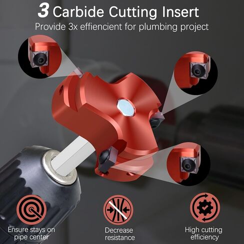 مخرطة أنابيب PVC مقاس 3 بوصات مع شفرة ثلاثية، أداة سباكة لتوفير مأخذ توصيل PVC، مخرطة تركيب الأنابيب البلاستيكية مقاس 3 بوصات لمركز تركيب CPVC ABS مقاس 40 بوصة، تناسب المثاقب القياسية مقاس 1/2 بوصة in Kuwait