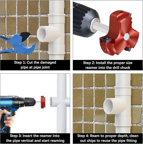 مخرطة أنابيب PVC مقاس 3 بوصات مع شفرة ثلاثية، أداة سباكة لتوفير مأخذ توصيل PVC، مخرطة تركيب الأنابيب البلاستيكية مقاس 3 بوصات لمركز تركيب CPVC ABS مقاس 40 بوصة، تناسب المثاقب القياسية مقاس 1/2 بوصة in Kuwait