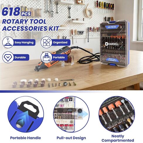 HARDELL 618PCS Rotary Tool Accessories, Rotary Tool Attachment with 1/8" Diameter Shanks, Fits Dremel Rotary Tools, Universal Bits for Sanding, Cutting, Polishing, Grinding, Drilling, Engraving in Kuwait