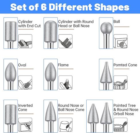 20PCS 120 Grit Diamond Grinding Bits 1/8 Inch Shank Sanding Bit, Carving Engraving Polishing Rotary Tool Accessories for Stone Glass Ceramic Steel, Include Tool Bag in Saudi Arabia