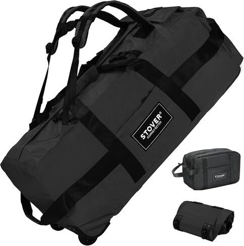 STOVER 100L Rolling Duffel Bag with Wheels, X-Large Durable Travel Duffle + Toiletry Bag, Heavy Duty, Packable with Shoulder Straps- Use as Luggage or Backpack, Men/Women (Green) in Saudi Arabia