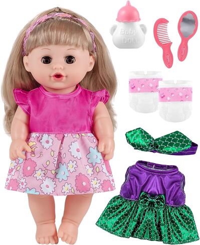 Gagaku 12 Inch Baby Doll ذات الشعر-دمية طفل فينيل كاملة للفتيات تتراوح أعمارهم بين 3-6 سنوات in Kuwait