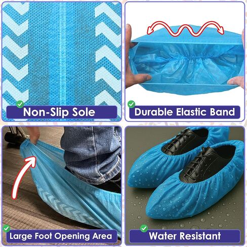 100 Pack Extra Large Disposable Blue Boot and Shoe Covers - Indoor Reusable Shoe Covers Disposable - Non Slip Booties - Fits US Men's Size 14 and Women's 16 Size in Saudi Arabia