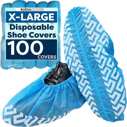 100 Pack Extra Large Disposable Blue Boot and Shoe Covers - Indoor Reusable Shoe Covers Disposable - Non Slip Booties - Fits US Men's Size 14 and Women's 16 Size in Saudi Arabia