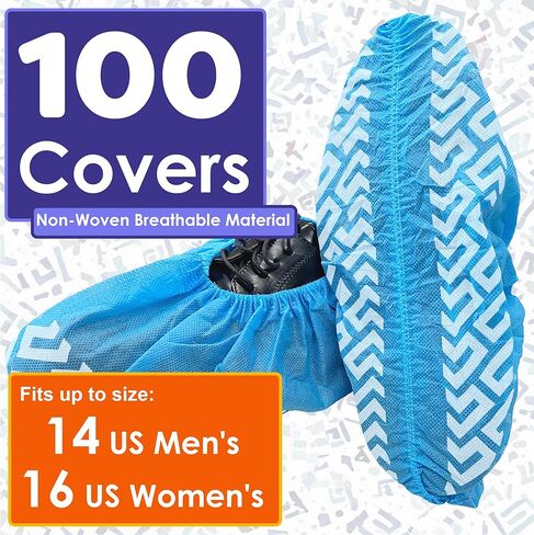 100 Pack Extra Large Disposable Blue Boot and Shoe Covers - Indoor Reusable Shoe Covers Disposable - Non Slip Booties - Fits US Men's Size 14 and Women's 16 Size in Saudi Arabia