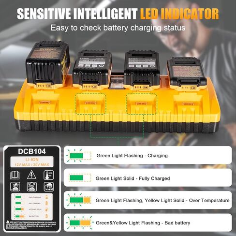 بديل DCB104 لمحطة شحن بطاريات ديوالت، محطة شحن سريعة ذات 4 منافذ مع منافذ USB ونوع C متوافقة مع جميع بطاريات الليثيوم 12 فولت 20 فولت كحد أقصى من ديوالت in Kuwait