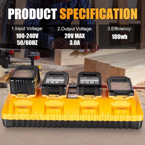 بديل DCB104 لمحطة شحن بطاريات ديوالت، محطة شحن سريعة ذات 4 منافذ مع منافذ USB ونوع C متوافقة مع جميع بطاريات الليثيوم 12 فولت 20 فولت كحد أقصى من ديوالت in Kuwait