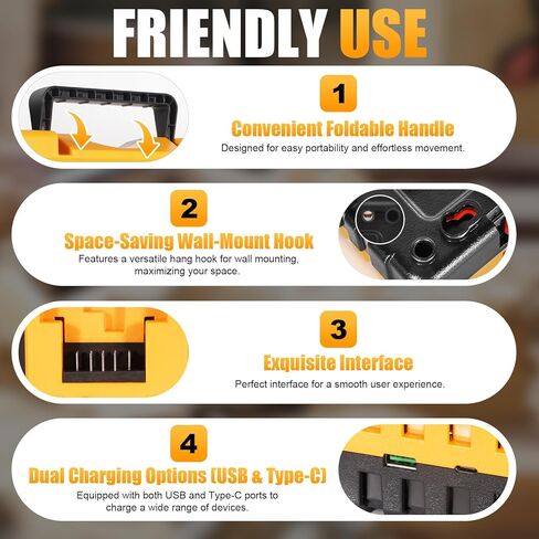 بديل DCB104 لمحطة شحن بطاريات ديوالت، محطة شحن سريعة ذات 4 منافذ مع منافذ USB ونوع C متوافقة مع جميع بطاريات الليثيوم 12 فولت 20 فولت كحد أقصى من ديوالت in Kuwait