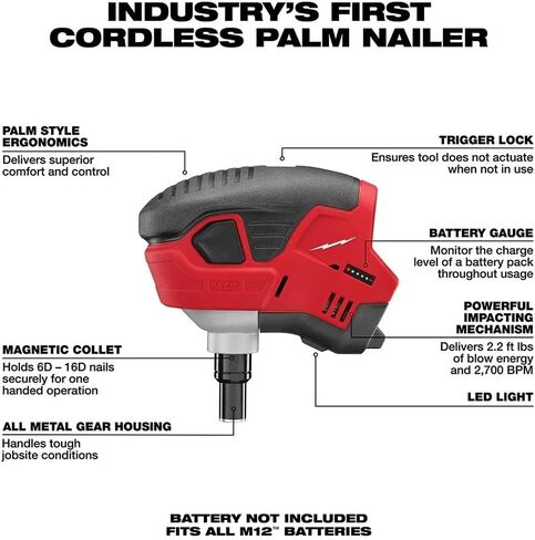 2458-20 Portable Cordless Palm Nailer for Milwaukee 12V M12 Palm Nailer - Bare Tool in Saudi Arabia