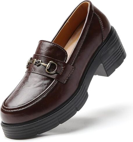 Loafers for Women Penny Platform Loafers Slip-ons Chunky Heel Shoes Comfortable Business Casual Dress Office Heeled Work Shoes in Kuwait
