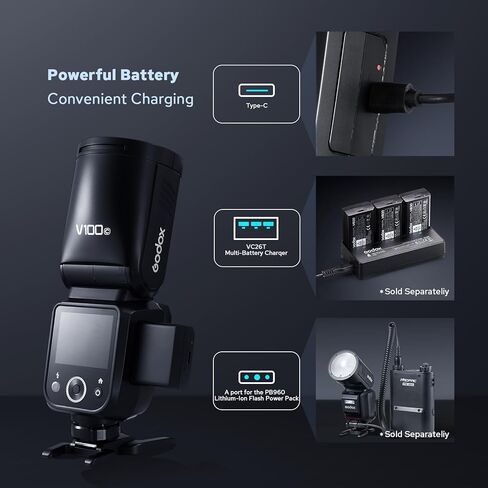 فلاش كاميرا Godox V100-C 100Ws تعمل باللمس Speedlite لكاميرا Canon، فلاش فرعي قابل للفصل، بطارية شحن USB-C، فلاش 2.4G X لاسلكي HSS TTL لكاميرا Canon R5 R6 R6II R7 R8 RP R R50 M50 90D 6D 7D 5DMarkIII in Saudi Arabia