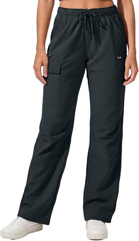 Women's Water-Repellent Hiking Pants - Windproof Lightweight with Elastic Waist & Cargo Zip Pockets (Fall Outdoor Travel) in Kuwait