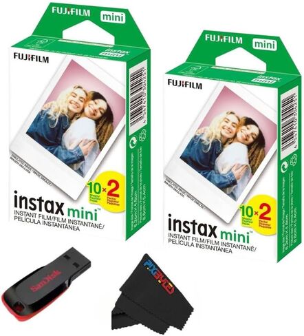 فيلم Fujifilm Instax Mini Instant Daylight Film للكاميرا الفورية مع USB وPixiBytes قطعة قماش للتنظيف من الألياف الدقيقة... (2 × عبوتين + USB) in Kuwait