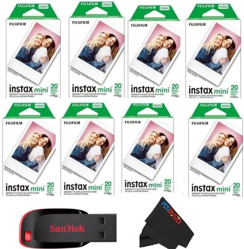 فيلم Fujifilm Instax Mini Instant Daylight Film للكاميرا الفورية مع USB وPixiBytes قطعة قماش للتنظيف من الألياف الدقيقة... (2 × عبوتين + USB) in Kuwait