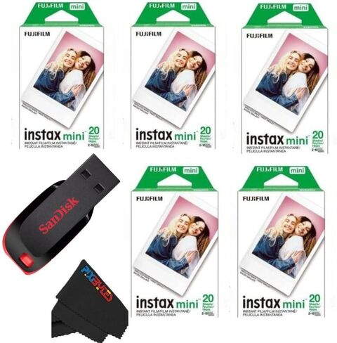فيلم Fujifilm Instax Mini Instant Daylight Film للكاميرا الفورية مع USB وPixiBytes قطعة قماش للتنظيف من الألياف الدقيقة... (2 × عبوتين + USB) in Kuwait