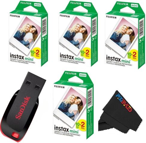 فيلم Fujifilm Instax Mini Instant Daylight Film للكاميرا الفورية مع USB وPixiBytes قطعة قماش للتنظيف من الألياف الدقيقة... (2 × عبوتين + USB) in Kuwait