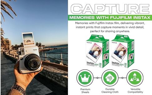 فيلم Fujifilm Instax Mini Instant Daylight Film للكاميرا الفورية مع USB وPixiBytes قطعة قماش للتنظيف من الألياف الدقيقة... (2 × عبوتين + USB) in Kuwait