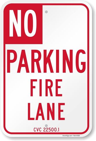 SmartSign 18 x 12 inch “No Parking - Fire Lane" Official California State Metal Sign, 63 mil Aluminum, 3M Laminated Engineer Grade Reflective Material, Red and White in Saudi Arabia