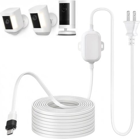 25ft USB C Power Adapter for Ring Spotlight Cam Plus/Pro (Battery) & Ring Outdoor Cam Plus (Battery), Outdoor Weatherproof Charger for Continuous Power, White in Saudi Arabia
