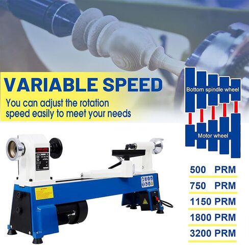 مخرطة خشب منضدية، ماكينة مخرطة خشب صغيرة مقاس 10 × 18 بوصة مع 5 إعدادات للسرعة ومفاتيح حقن القضيب ووسادات قدم للوحة النجارة، مخرطة خشب متعددة الوظائف بقوة 1/2 حصان، 10 بوصة in Kuwait