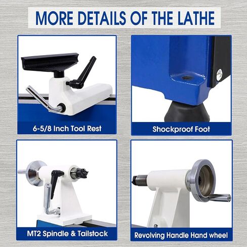 مخرطة خشب منضدية، ماكينة مخرطة خشب صغيرة مقاس 10 × 18 بوصة مع 5 إعدادات للسرعة ومفاتيح حقن القضيب ووسادات قدم للوحة النجارة، مخرطة خشب متعددة الوظائف بقوة 1/2 حصان، 10 بوصة in Kuwait