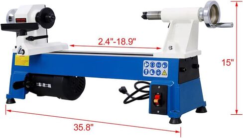 مخرطة خشب منضدية، ماكينة مخرطة خشب صغيرة مقاس 10 × 18 بوصة مع 5 إعدادات للسرعة ومفاتيح حقن القضيب ووسادات قدم للوحة النجارة، مخرطة خشب متعددة الوظائف بقوة 1/2 حصان، 10 بوصة in Kuwait