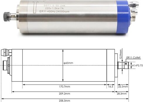 1.5KW ER11 D65mm water-cooled spindle motor 400Hz 4 ball bearings 65 * 196mm in Saudi Arabia