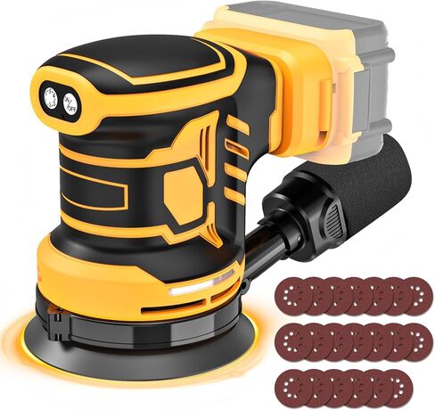 Cordless Sander Compatible with Milwaukee 18V Battery, Random Orbit Sanders 5 Inch Brushless with 6 Variable Speed 9700-19000RPM, 20PCS Sanding Discs & Dust Collector(No Battery) in Saudi Arabia