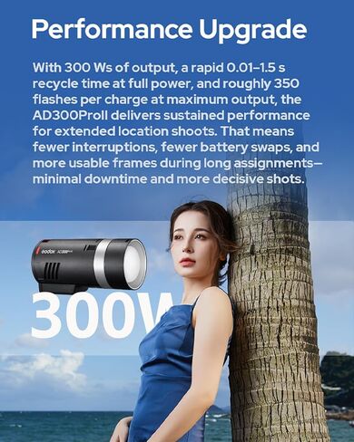 Godox AD300Pro II AD300ProII Outdoor Flash,300Ws 2.4G TTL HSS 1/8000s Studio Flash Monolight, 350 Full Power Flashes, 0.01-1.5s Recycle/16-Color Groups/12W Bi-Color Modeling Lamp in Kuwait