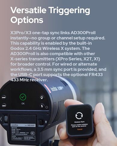 Godox AD300Pro II AD300ProII Outdoor Flash,300Ws 2.4G TTL HSS 1/8000s Studio Flash Monolight, 350 Full Power Flashes, 0.01-1.5s Recycle/16-Color Groups/12W Bi-Color Modeling Lamp in Kuwait