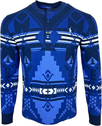 POLO RALPH LAUREN Men's Southwestern Aztec Geo Ski Henley Shirt (Aztec Geo Blue,XXL) in Saudi Arabia