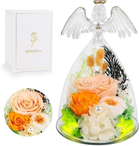 هدايا YOFIT للنساء الأم - وردة عيد الميلاد المحفوظة في تمثال ملاك زجاجي مع ضوء للجدة والأخت والزوجة والابنة - عيد الميلاد الفريد لها (الشمبانيا) in Kuwait