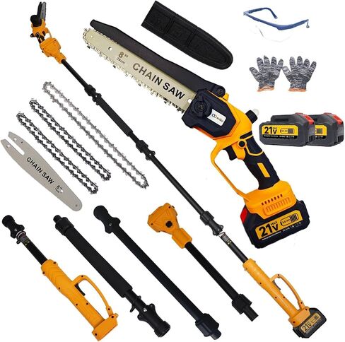 2-in-1 Electric Pole Saws for Tree Trimming, 6" & 8" Cordless Power Saw with Extension Pole, Two 21V 2x3.0Ah Batteries for Wood Cutting (Blue, 6 in & 8 in) in Kuwait