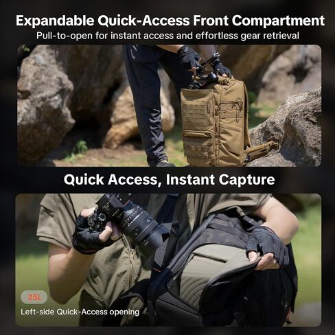 حقيبة ظهر للكاميرا التكتيكية PGYTECH OneMo TAC 25L، حقيبة كاميرا تصوير فوتوغرافي مقاومة للماء DSLR/SLR/بدون مرآة مع حقيبة كمبيوتر محمول 15.6 بوصة، حامل ثلاثي القوائم وغطاء للمطر (كامو ليلي داكن) in Kuwait
