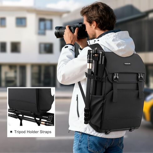 حقيبة ظهر للكاميرا من MOSISO، حقيبة كاميرا DSLR/SLR/بدون مرآة مع جيب علوي بغطاء، حقيبة ظهر للتصوير الفوتوغرافي مع حجرة كمبيوتر محمول مقاس 15-16 بوصة وحامل ثلاثي القوائم وغطاء للمطر متوافق مع Canon/Nikon/Sony، أسود in Kuwait