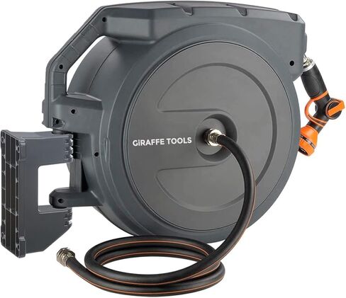 Giraffe Tools AW405/8MB بكرة خرطوم حديقة قابلة للسحب مقاس 5/8 بوصة × 90 قدمًا، دعامة معدنية احترافية، شديدة التحمل، بكرة خرطوم قفل بأي طول، 90 قدمًا، رمادي داكن in Saudi Arabia