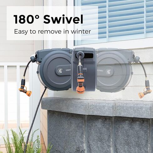 Giraffe Tools AW405/8MB بكرة خرطوم حديقة قابلة للسحب مقاس 5/8 بوصة × 90 قدمًا، دعامة معدنية احترافية، شديدة التحمل، بكرة خرطوم قفل بأي طول، 90 قدمًا، رمادي داكن in Saudi Arabia