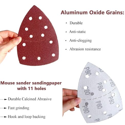 100 PCS Mouse Detail Sander Sandpaper 11 Holes, 240 Grit Hook and Loop Mouse Sanding Sheets Aluminum 0xide Mouse Sanding Pads 11 Holes Triangular Sanding Paper for Detail Mouse Sander in Saudi Arabia
