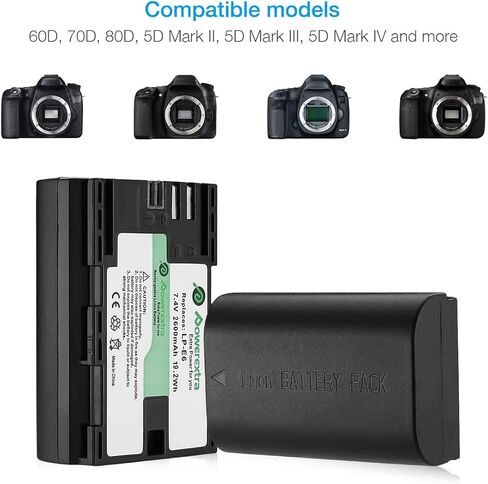 بطاريات LP-E6 LP-E6N وشاحن ثنائي القناة لكاميرات Canon EOS 5D Mark II III IV,5DS,5DS R,6D,6D Mark II,7D, 7D Mark II,60D,70D,80D,90D, R, R5, C700, XC10, XC15 in Kuwait
