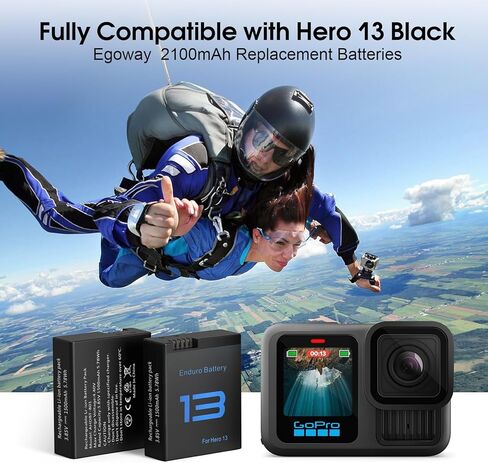 عبوتان من البطاريات بقوة 1800 مللي أمبير في الساعة لكاميرا GoPro Hero 13 باللون الأسود مع 2 قناة لشحن البطارية ومجموعة شاحن البطارية مع سلك شحن من النوع C وملحقات بطاريات الشاحن المحمولة in Saudi Arabia