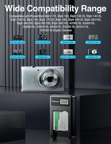 NB-11L NB-11LH 2 بطارية وشاحن لكاميرا Canon PowerShot Elph 135,360,180,350,110,130,140,150,160,170,190,320,340,A4000,SX400,SX410,SX420|عالية السعة 1050 مللي أمبير|شحن من النوع C in Kuwait