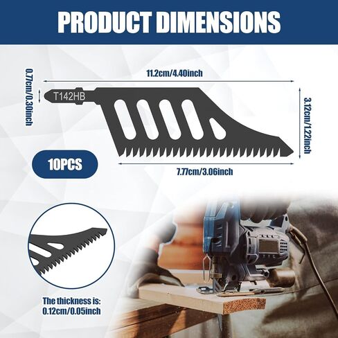 10Pcs Jigsaw Blades, T Shank High Carbon Steel Jigsaw Blade, 112MM 11TPI Coarse Tooth Blade Cutter for Wood Plastics Cutting, Power Tool Part in Saudi Arabia