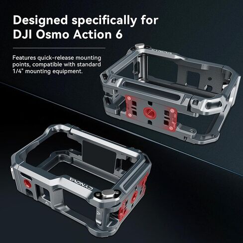 قفص CYNOVA Osmo Action 6 لملحقات DJI Osmo Action 6، حافظة إطار واقٍ من سبائك الألومنيوم مع حذاء بارد وحامل 1/4 بوصة، حافظة مضادة للصدمات ومضادة للسقوط لمدونات الفيديو وركوب الدراجات إلخ in Kuwait