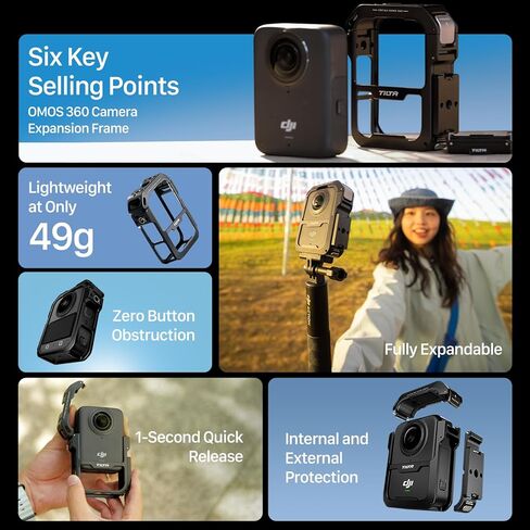 Tilta Camera Cage Horizontal Mounting Kit Compatible with DJI Osmo 360 | Quick Release | 1/4"-20 Mounts | Cold Shoe & Strap Slot | Lightweight Magnesium Alloy Frame – Black in Kuwait