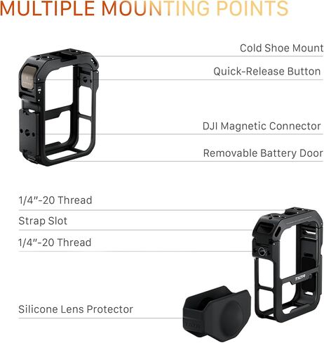 Tilta Camera Cage Horizontal Mounting Kit Compatible with DJI Osmo 360 | Quick Release | 1/4"-20 Mounts | Cold Shoe & Strap Slot | Lightweight Magnesium Alloy Frame – Black in Kuwait